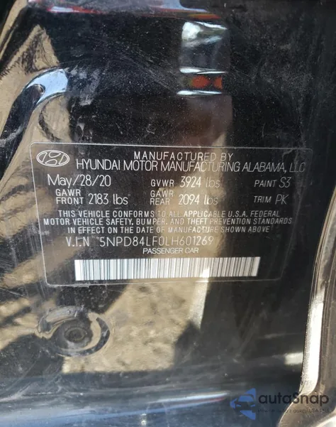 2020 Hyundai Elantra Sel из США, поврежденный, VIN 5NPD84LF0LH601269